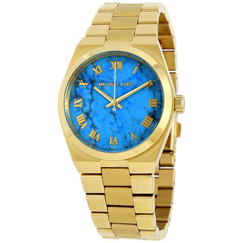 michael kors channing turquoise and gold watch|mk runway watch.